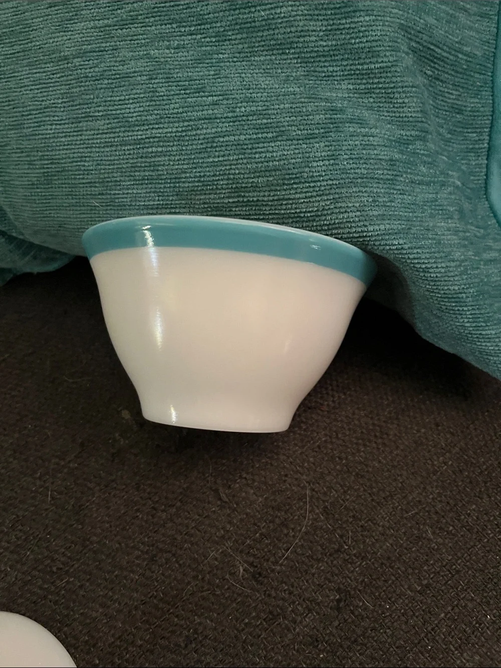 Vintage Pyrex White Milk Glass Sugar Bowl with Turquoise Rims